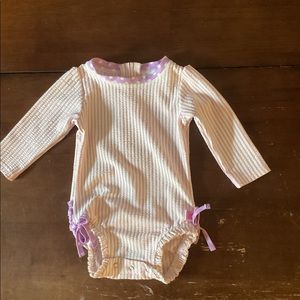 Ruffle Butts Pink and Purple Kids Swim Rashguard